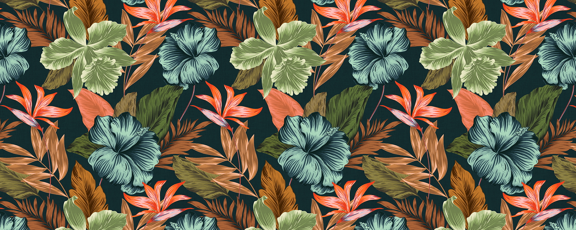 Wallpaper with exotic flowers motif