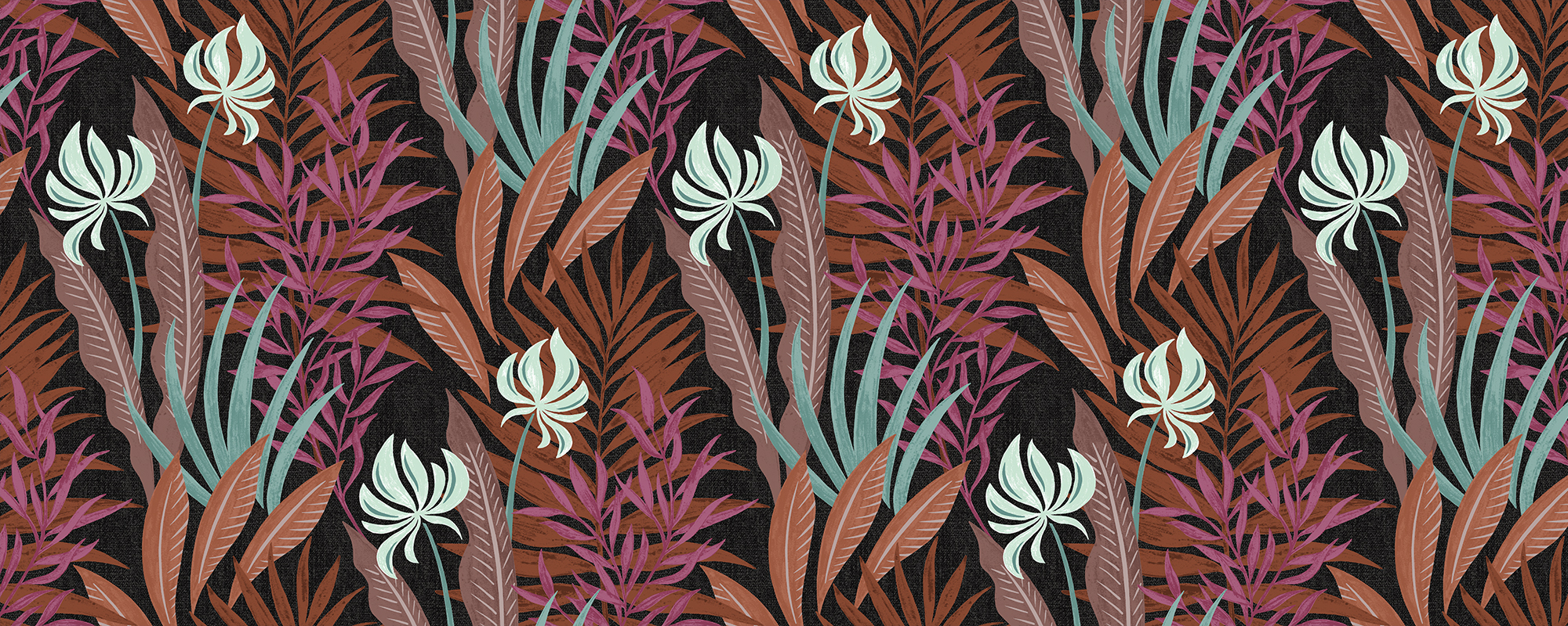 Papier peint design motifs végétaux couleur lilas