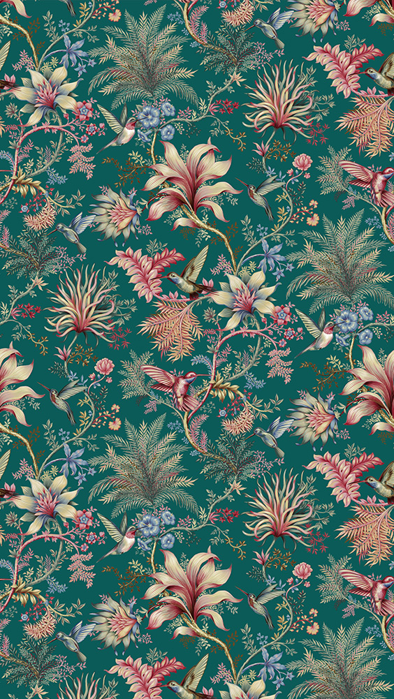 Eden | Indian Cotton and Hummingbirds Wallpaper | Green LE PRESSE PAPIER