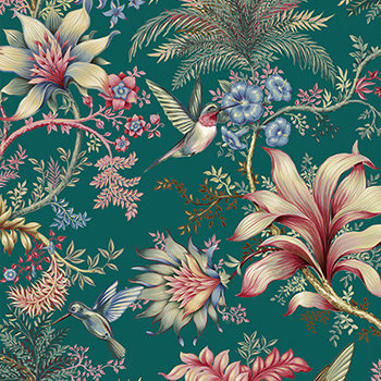Eden | Indian Cotton and Hummingbirds Wallpaper | Black Pink LE PRESSE  PAPIER