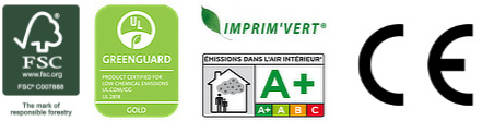 FSC certifications - Greenguard - Imprim'vert - A+ indoor air emissions